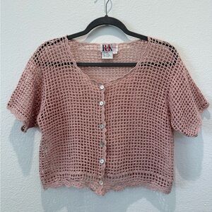 R & K Originals cropped crochet cardigan Size 12 light pink natural fiber boho